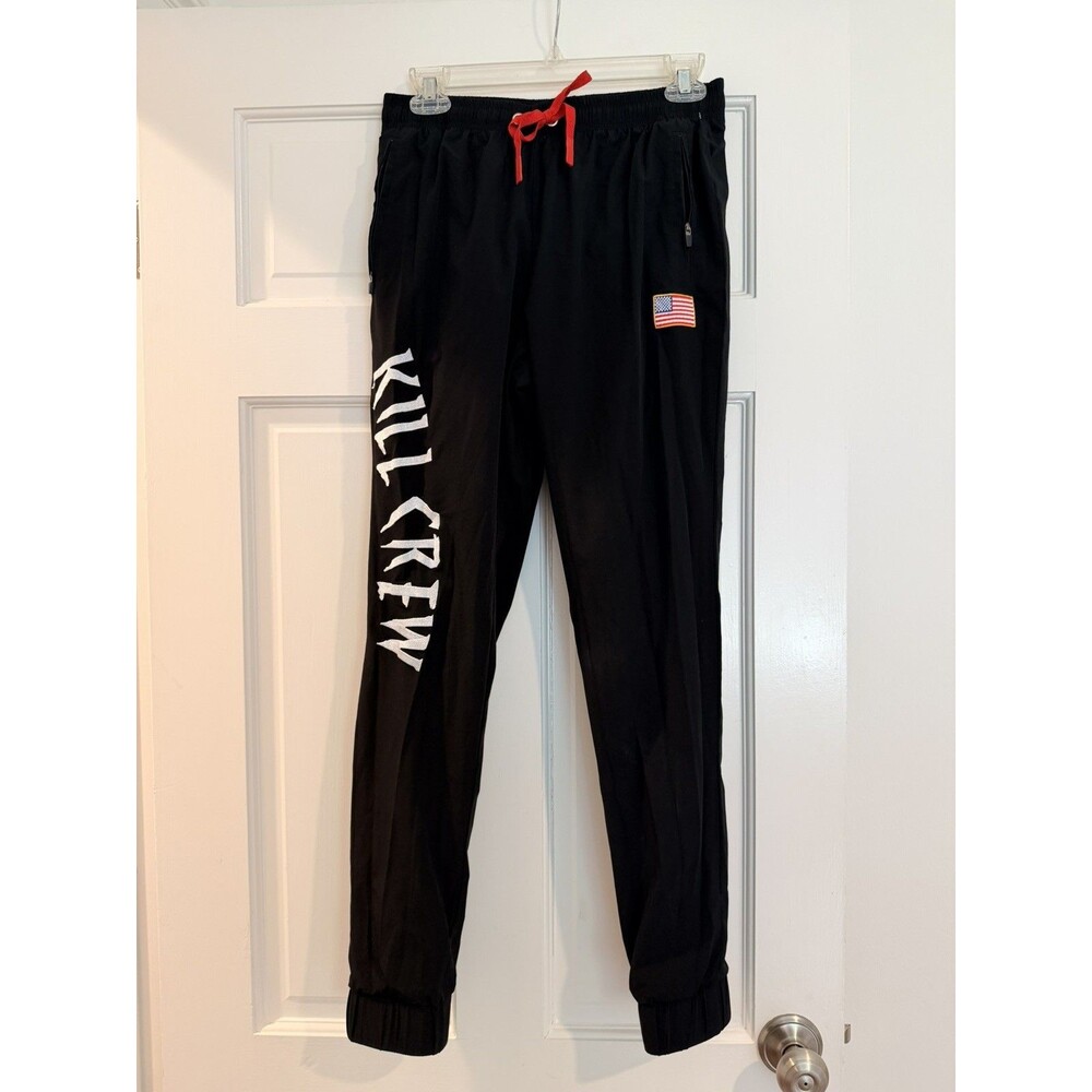 Kill Crew Jogger Pants Mens XS Black Woven Elastic Waist USA Flag Athletic